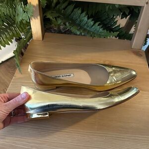 Manolo Blahnik Shiny Gold Flats